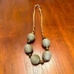 Artist Made Large Bead and Leather Necklace
